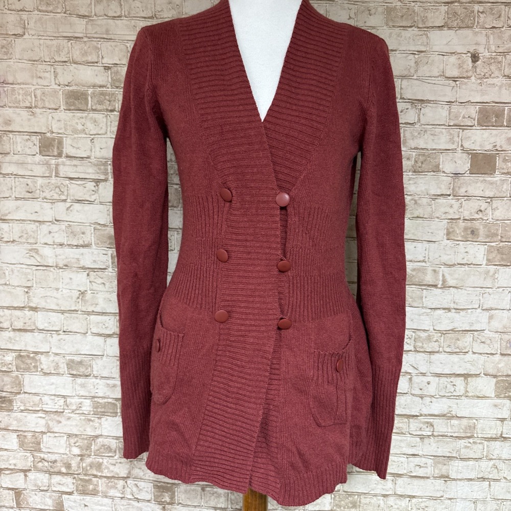 Sparrow Anthropologie Brick Red Cardigan - Size M Shawl Collar Cashmere Blend